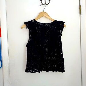 Zara Black Sleeveless Blouse with Lace